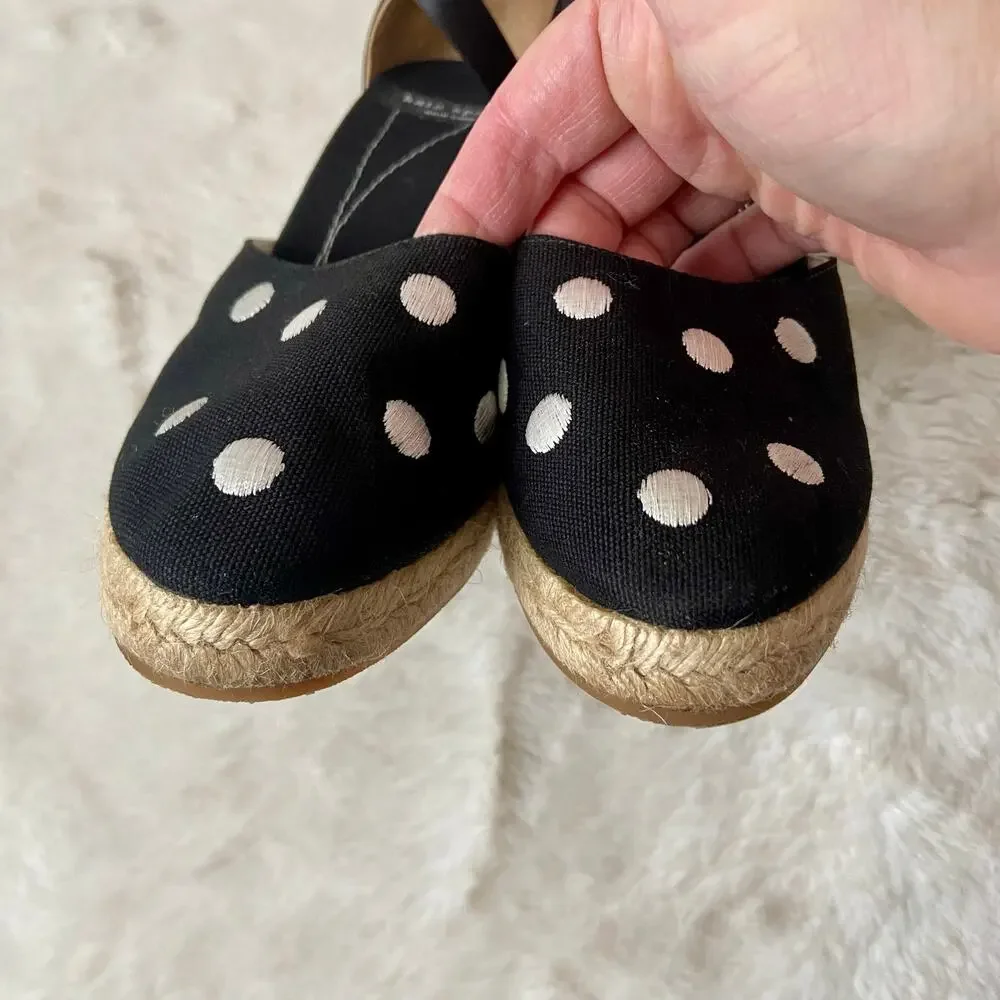 Kate Spade Isabella Polka Dot Wedge Espadrilles Black Canvas 8B